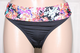 NWT Kenneth Cole Black Multi Floral Roll Over Ruched Swim Bikini Bottom XL - $2.99