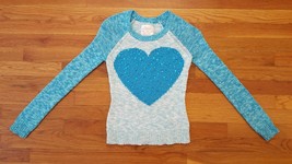 Justice Girl Girls Heart Rhinestone Teal Turquoise Long Sleeve Sweater 10 - $14.99