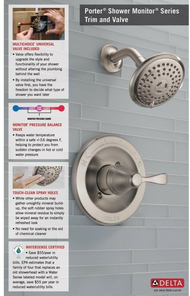 Delta Bathroom Shower Faucet SingleHandle 3Spray Scald Guard Brushed