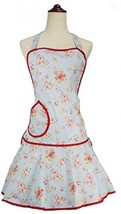 LilMents Floral Pastel Blue With Red Highlights Kitchen Fashion Apron - $37.92