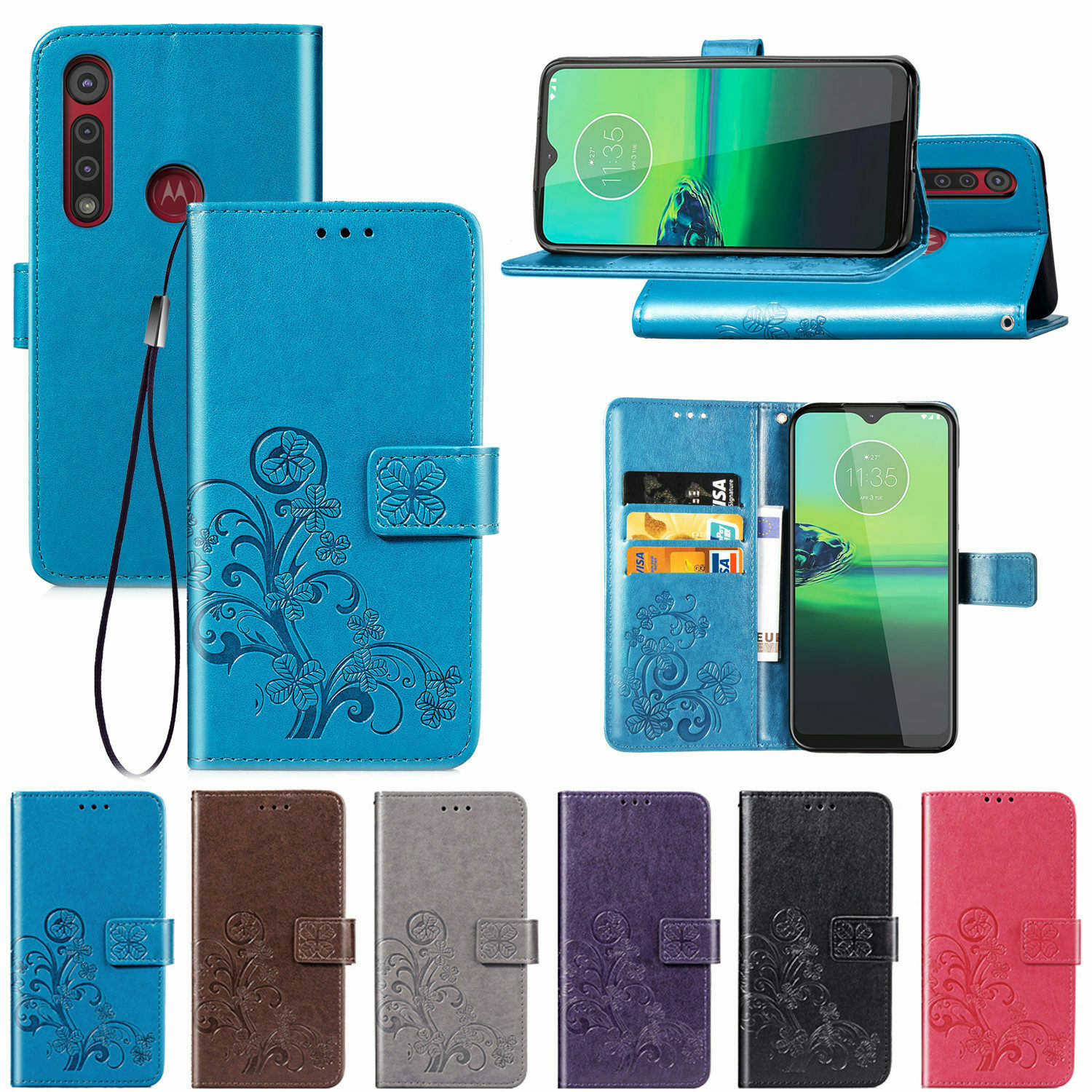 For Motorola Moto G8 Plus G8 E6 Play Magnetic Flip Leather Wallet Case Cover
