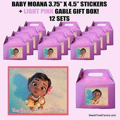 Primary image for Baby Moana Party Favor Boxes Thank you Decals Stickers Loots PinK Party 12PC NEW