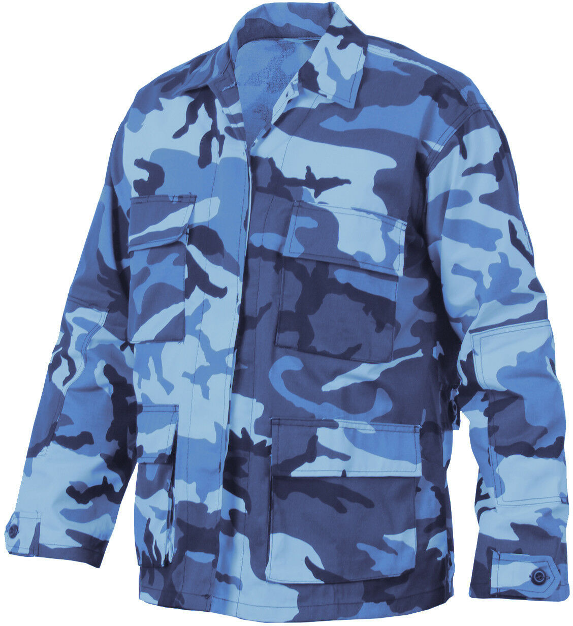 Mens Sky Blue Camouflage Military Bdu Shirt Tactical Uniform Army Coat Fatigues - Casual Shirts