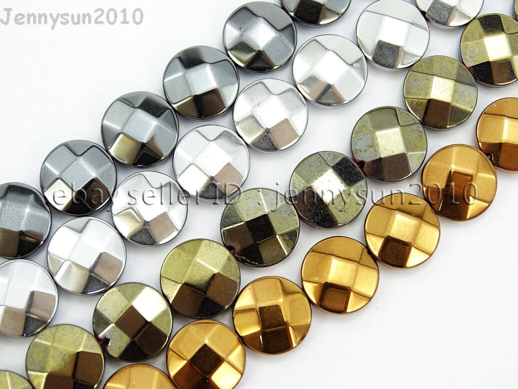 Natural Hematite Gemstone Faceted Round Coin Beads 16'' 4mm 6mm 8mm 10mm 12mm