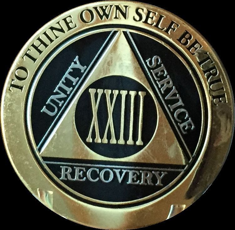 23 Year AA Medallion Black Gold Plated Bi-Plate Alcoholics Anonymous Chip Coin