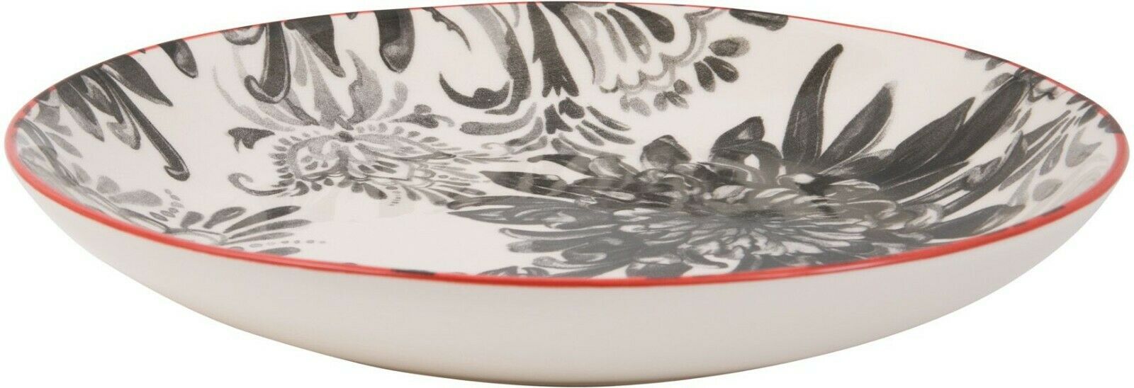 9.5"D BLACK AND WHITE LARGE FLOWER DESIGN ROUND PASTA SET 6 MADE IN PORTUGAL - $73.95