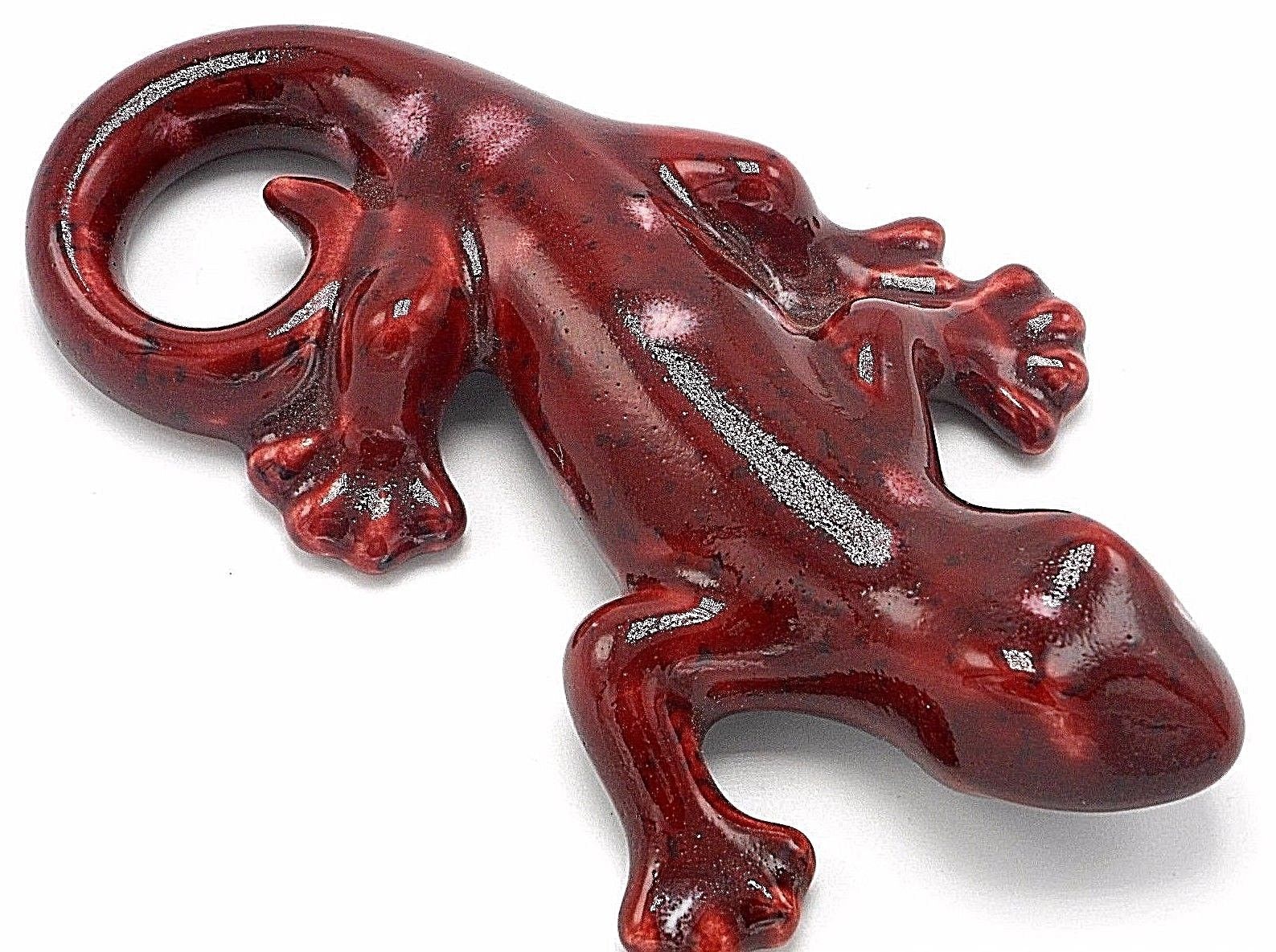 Gecko Lizard Wall Decor Ceramic Hanging Yard Garden Art Plaque 5" Red