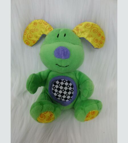 6" Kids II Puppy Dog Baby Lovey Rattle 8129 Green Yellow Crinkle Ears B84 - $9.99