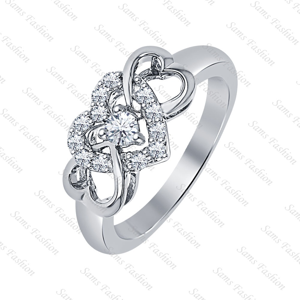 Heart Ring 14k White Gold 925 Sterling Silver Round Cut White Diamond For Womens