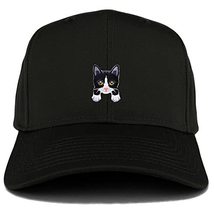 Trendy Apparel Shop Tuxedo Cat Kitten Patch Structured Baseball Cap - Black - $17.99