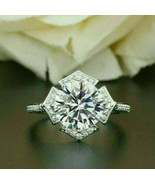Ladies Floral Engagement Ring 3.00Ct Round Cut Diamond 14k White Gold Si... - $262.20