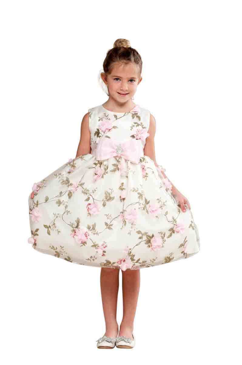 Posh Sweet Ivory Floral Embroidered Flower Girl Party Dress, Crayon Kids USA