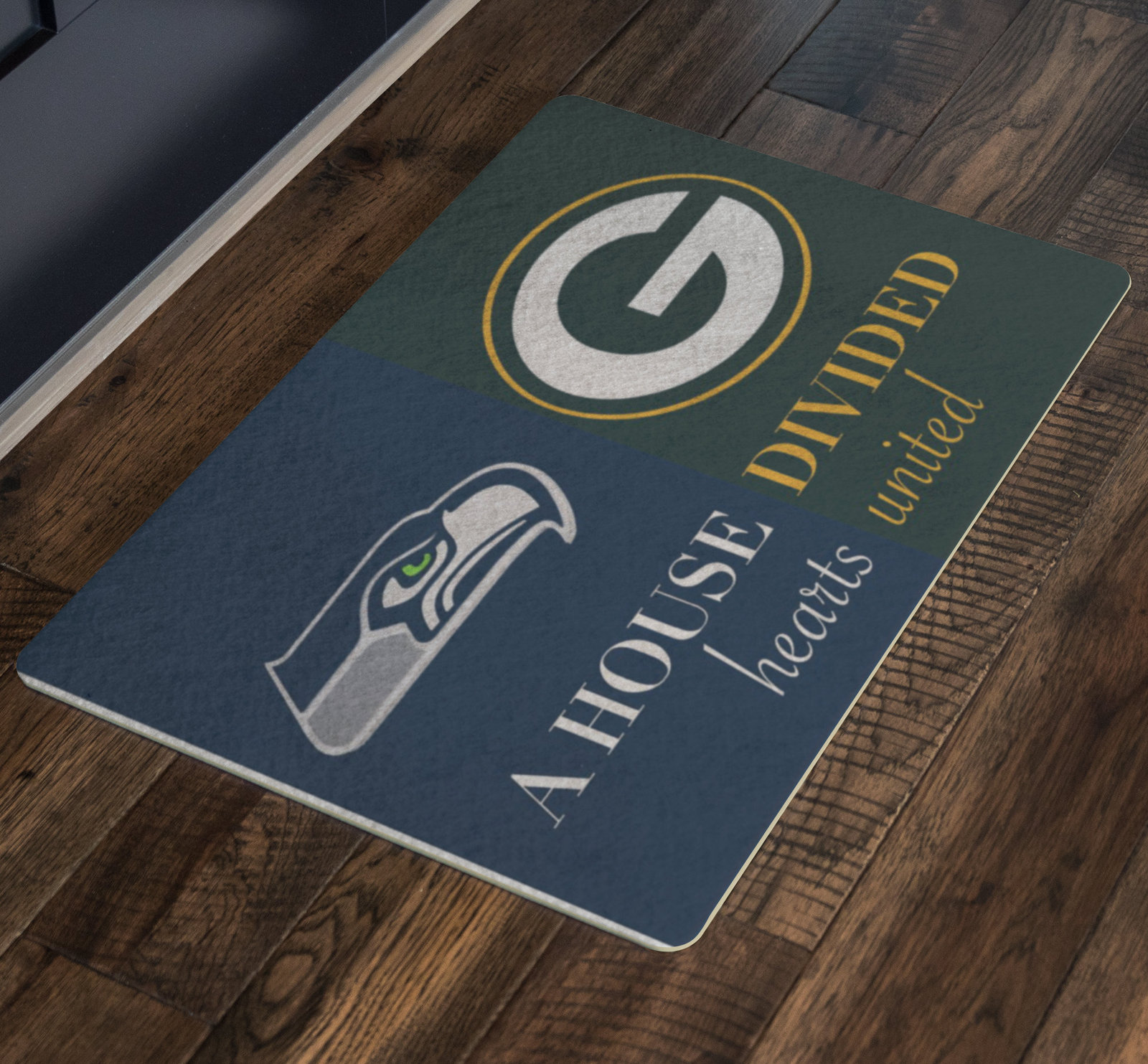 Seahawks packers house divided hearts united doormat rugs carpets