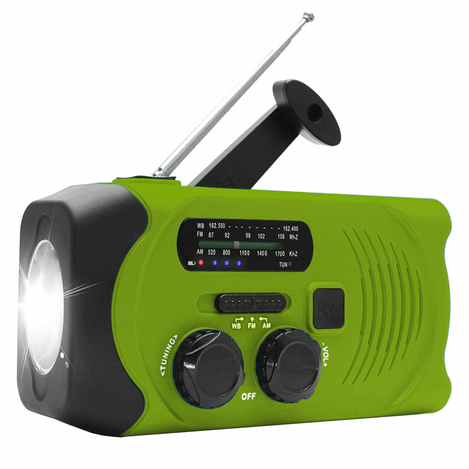 Emergency Solar Hand Crank Dynamo AM/FM/WB Radio LED Flashlight USB