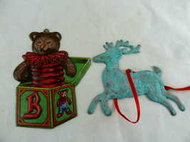 Department 56 Christmas Tree Tin Ornament Teddy Bears Jack In Box + tin Deer - $8.90