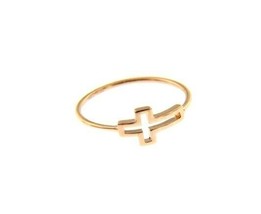 18K ROSE GOLD SMOOTH WIRE 1mm RING, CROSS length 10mm 0.4", MADE IN ITALY image 1