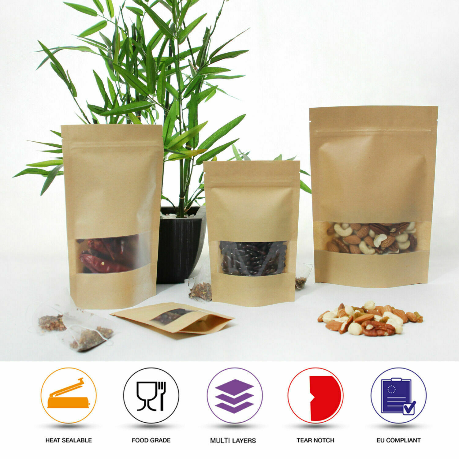 Window Kraft Paper Stand Up Pouch Zip Lock Heat Seal Bags Doy Pack X Cm Pcs Kitchen