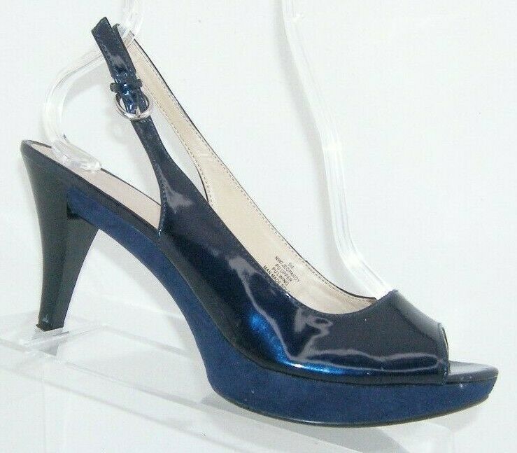 Nine West 'Jeopardy' blue man made peep toe slingback platform heels 9M - Heels