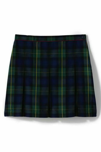 Lands End - Lands' end box pleat skirt top knee hunter classic navy plaid 14 new 473437