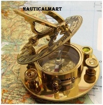 NauticalMart 3" Marine Brass Sundial Compass Clock with Inset Compass