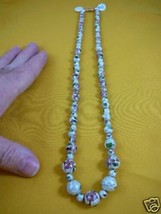 (v262-1) White pink Cloisonne traditional bead Necklace JEWELRY - $53.28