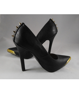 Charlotte Russe Women&#39;s Black Spiked Studded Spikes Heels Gold-Toned Toe... - $24.95