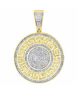 10K Yellow Gold Finish Diamond Greek Key Medallion Pendant Pave Charm 1.... - $189.75