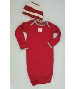Burts Bees Baby Boy Girl Organic Gown Hat Size 0-9 Months Gray Red Solid... - $19.75