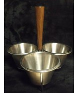 DENMARK MID CENTURY MODERN STAINLESS &amp; WOOD TRIPLE BOWL CONDIMENT CADDY - $39.60