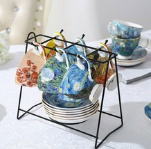 6 Sets Van Gogh Coffee Mugs Spoons Trays Starry Night Ceramic Tea Cup and Saucer - $148.49