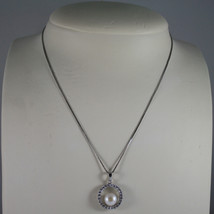 .925 SILVER RHODIUM NECKLACE WITH SYNTHETIC WHITE PEARL AND ZIRCONIA 15,75 IN image 1