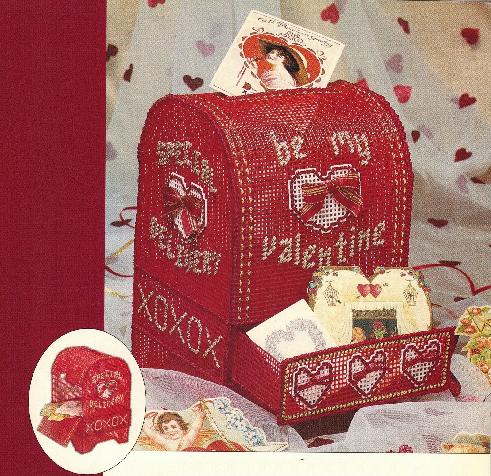 Plastic Canvas Valentine Mailbox Hearts Tissue Cover Coaster Tank