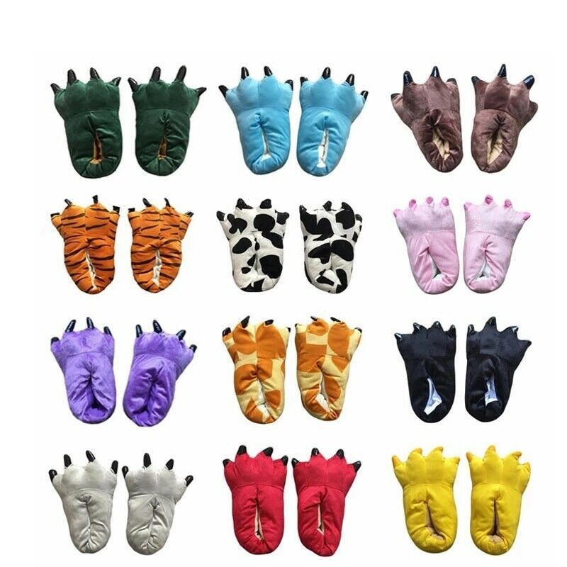 Unisex Cosplay Slippers Kids Adults Kigurumi Pajama Giraffe Cow Tiger Paw Shoes