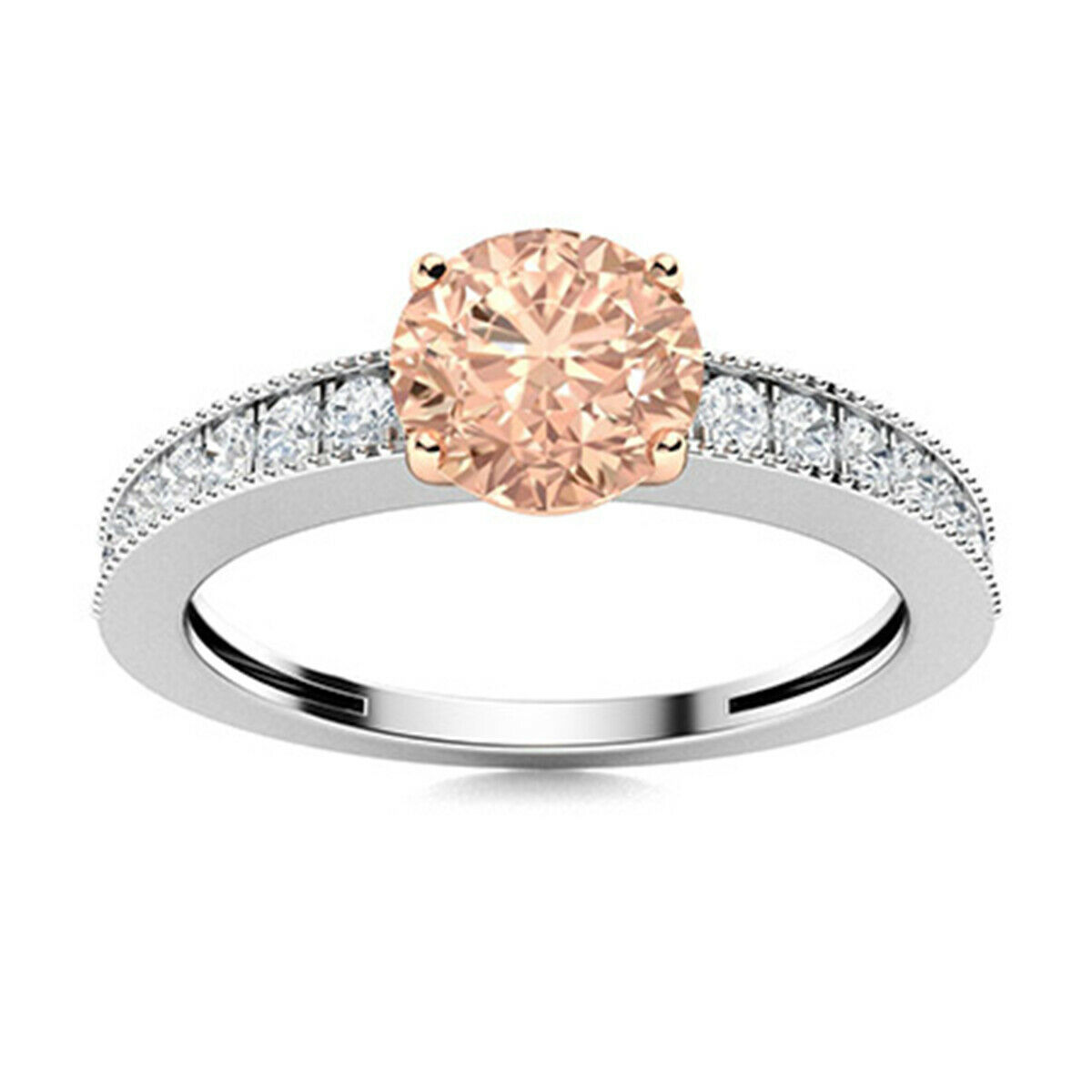 Solitaire Round Morganite 10K White Gold 0.75 Ctw Women Promise Ring
