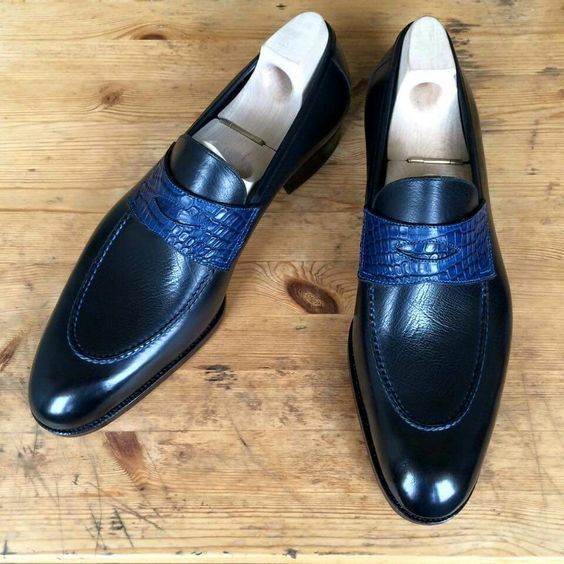 Elegant Handmade Leather Navy shoes for men,Custom two tone leather ...