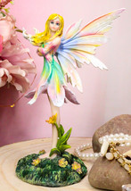 Ebros Fae Garden Meadows Blonde Fairy With Rainbow Lily Petals Dress &amp; G... - $59.99