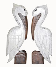 Huge Set of 2 Hand Carved White Wood Pelicans Wall Art Hang on Wood Piling, Trop - $39.54