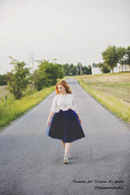 Women's Navy Tutu Skirt High Waist Navy Midi Tulle Skirt Party Skirt Outfits  image 3