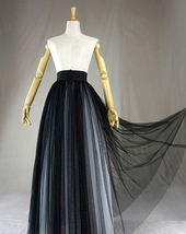 Black Puffy Tulle Skirt Outfit Womens Black High Waisted Maxi Skirt Plus Size image 2