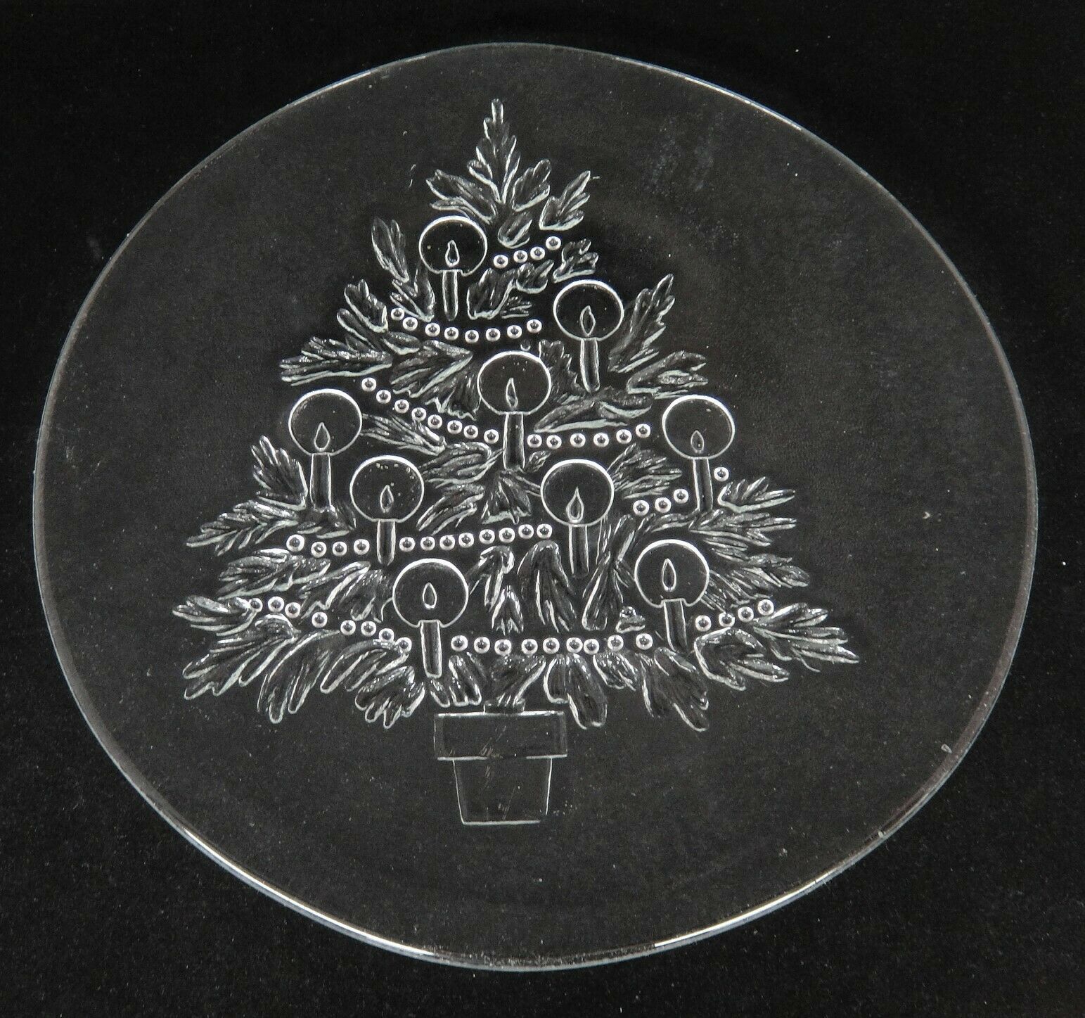 Primary image for Clear Glass Christmas Tree Platter 12.75" Round Potted Tree with Candles
