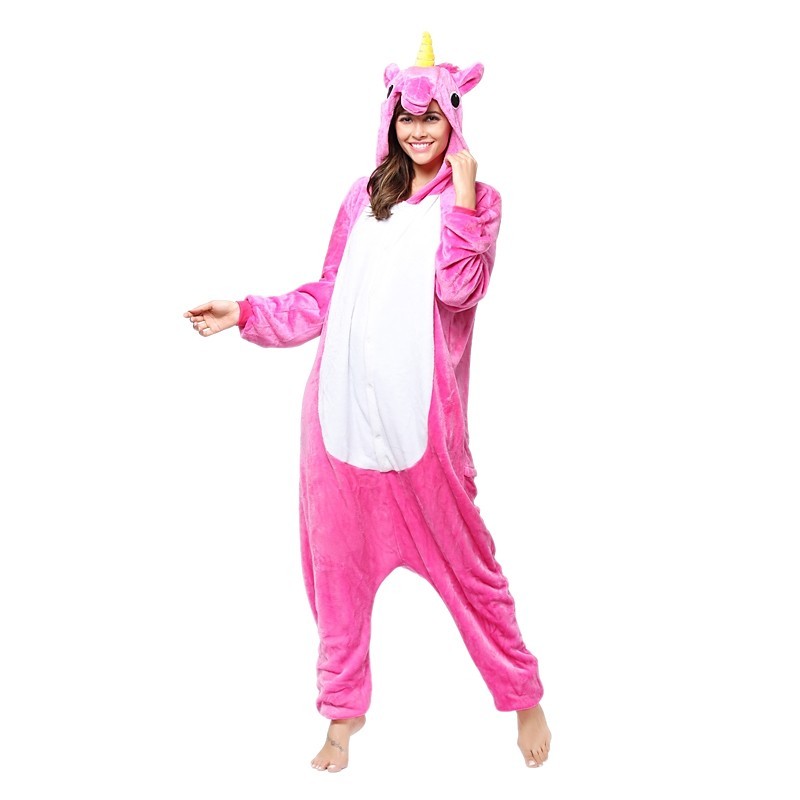 Adults' Kigurumi Pajamas Unicorn Onesie Pajamas Flannel Toison Fuschia Cosplay F