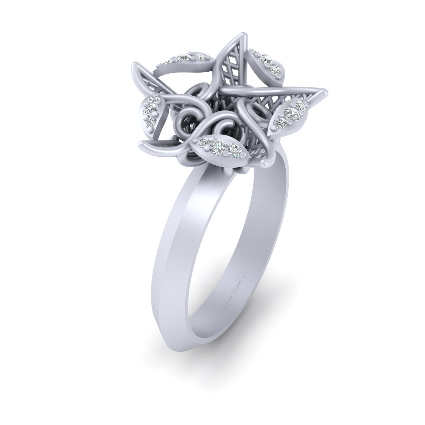 Round Cut 0.10cttw Diamond Starfish Engagement Ring For Her 925 Sterling Silver