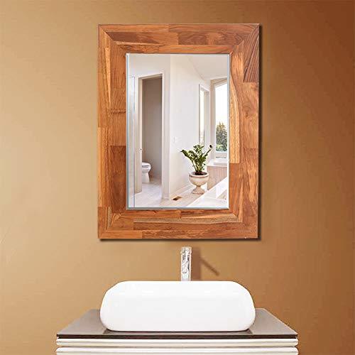 Facilehome Wall Mounted Beveled Mirror with Teak Wood ...