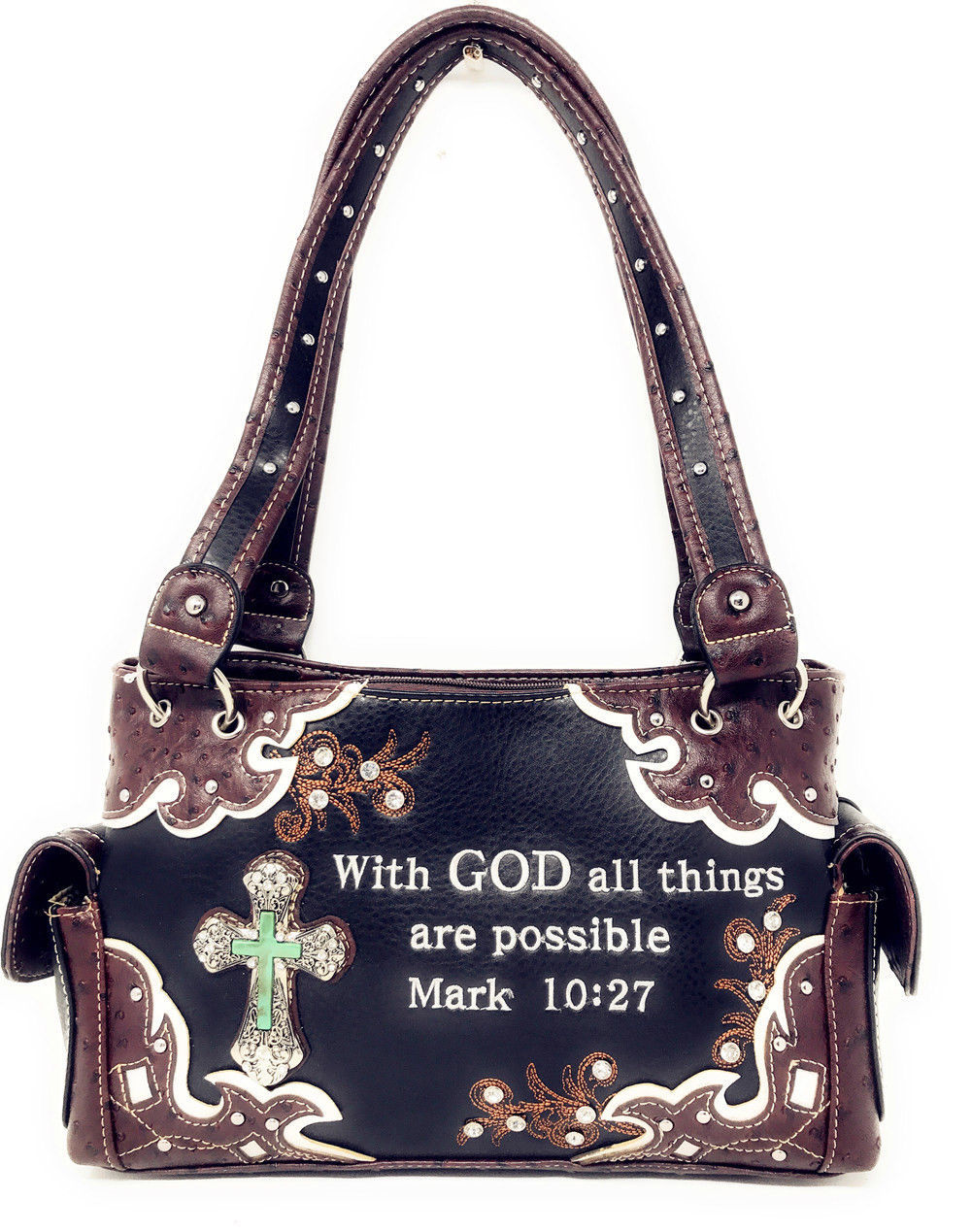 Premium Rhinestone Bible Verse Stone Cross Concealed Carry Handbag Purse 6 color