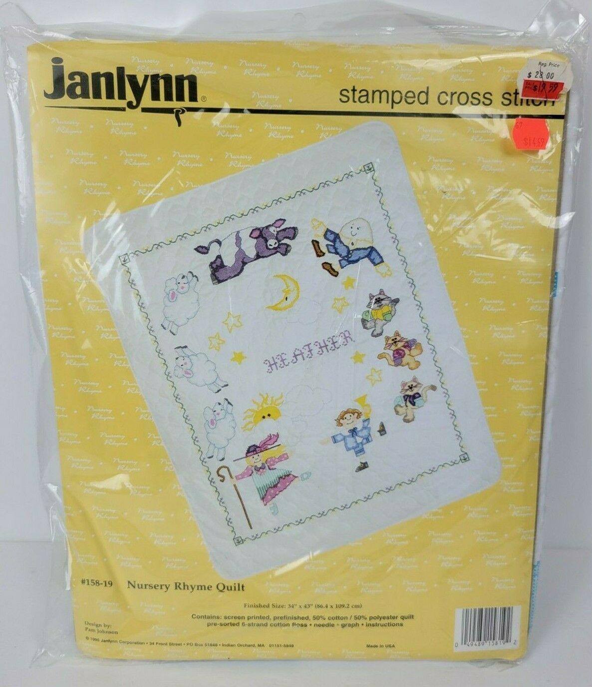 Primary image for NIP Janlynn Stamped Cross Stitch Nursery Rhyme Quilt Kit 158-19 34x43 1995