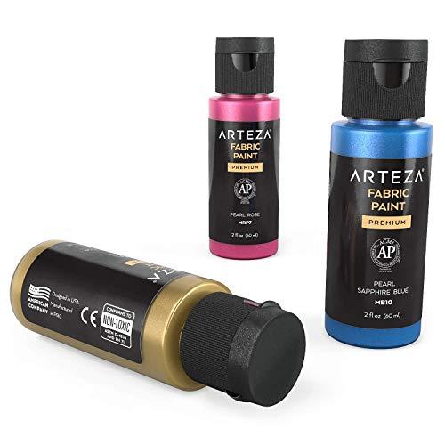 Arteza Metallic Fabric Paint, 60 ml Bottles, Set of 14 Permanent Colors