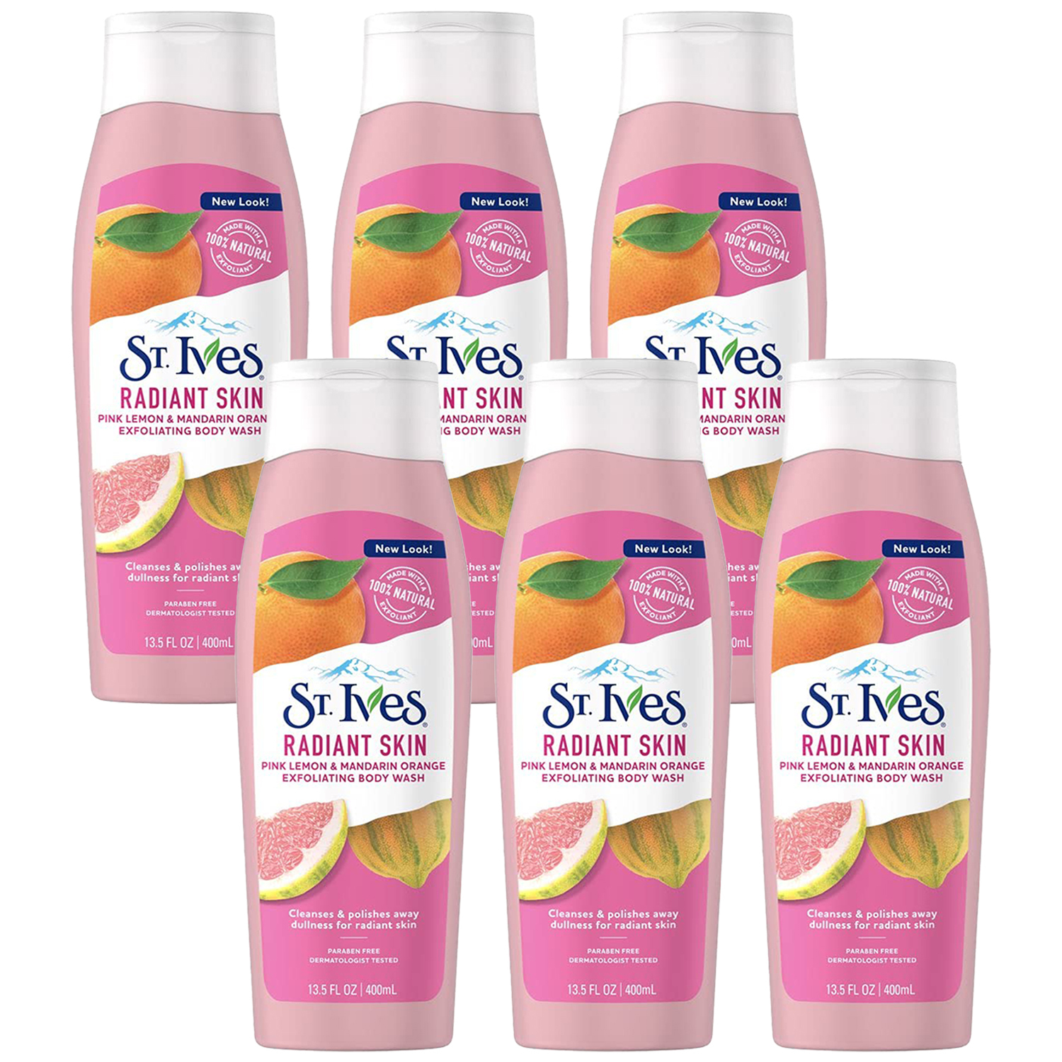 6-Pack New St. Ives Radiant Skin Body Wash Pink Lemon and Mandarin Orange 13.5oz