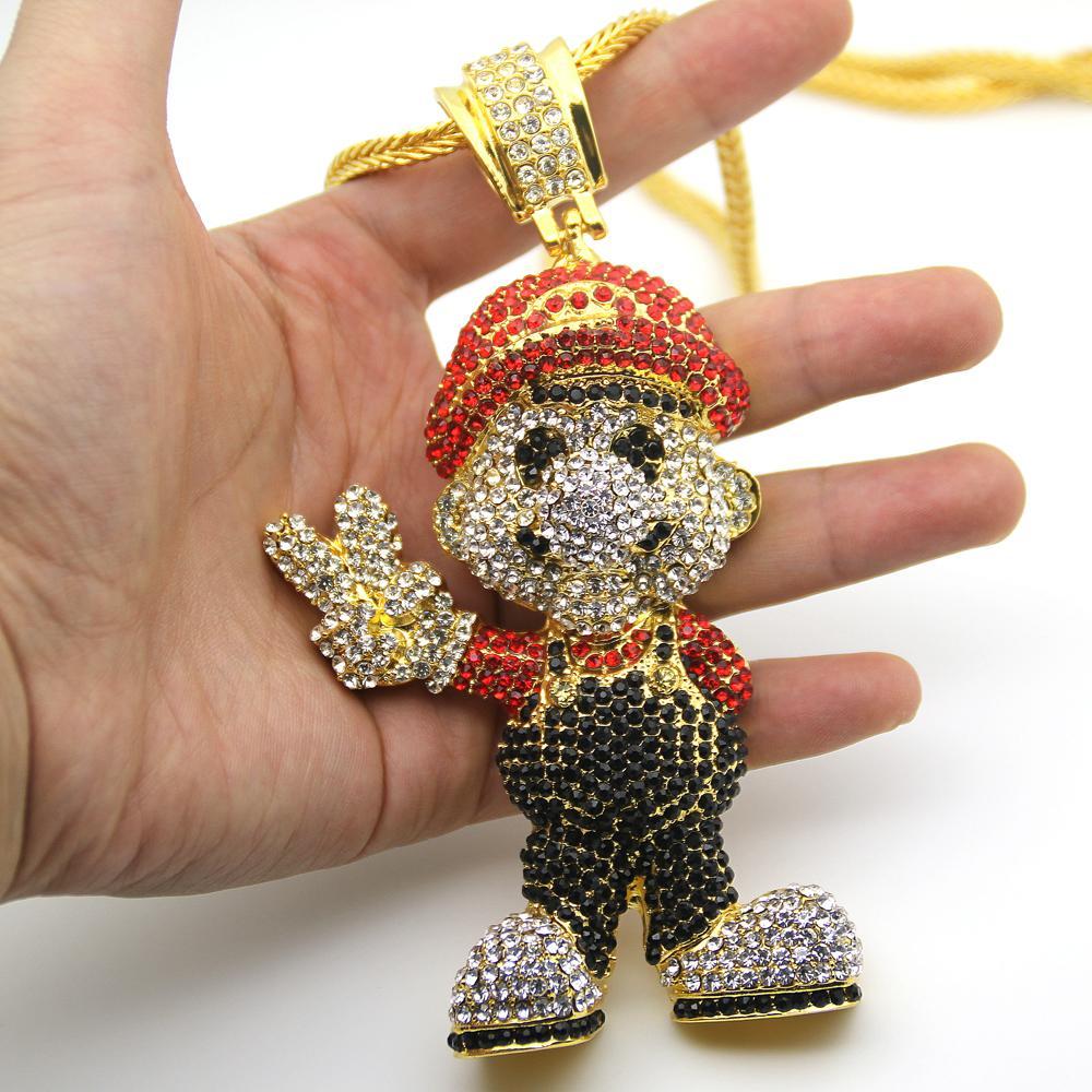 Bling Iced Out Mario Cartoon Game pendant with 36