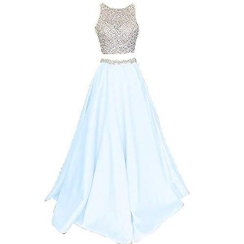 Lemai Plus Size Beaded 2 Pieces Sheer Long Open Back Prom Evening Dress Aqua US
