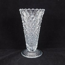 Vintage Indiana Glass Clear Diamond Cut Footed 8" tall Flower Vase Sawtooth Rim - $14.52